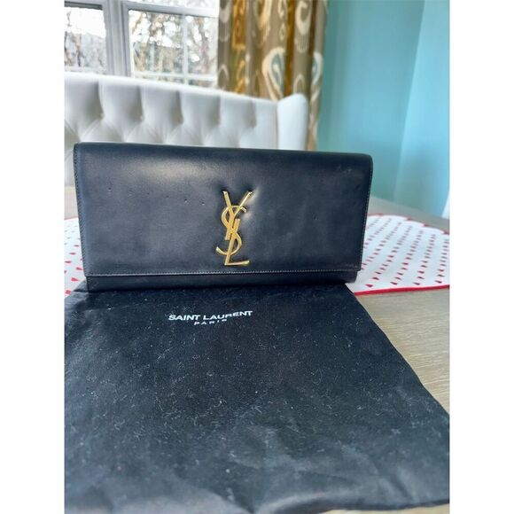 Saint Laurent Kate‎ Clutch Black Leather Gold Hardware Women's Bag - Picture 8 of 15